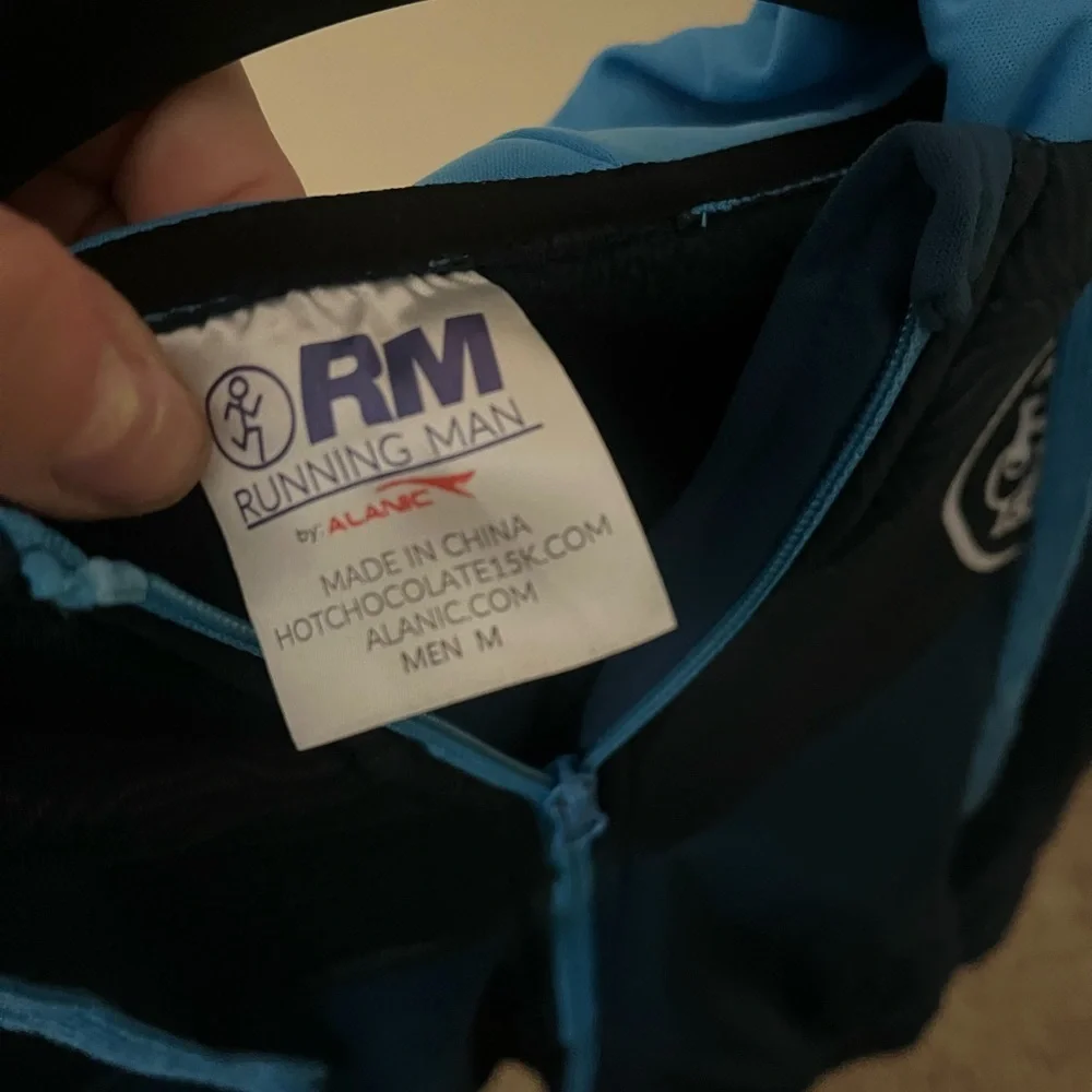 running man Blue Zip-Up Hoodie with Black Accents size medium